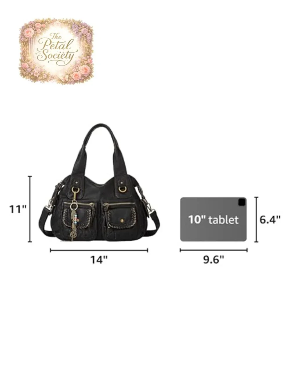 Canvas Hobo Purse Multi Pocket Tote Shopper Shoulder Bag with Embroidery